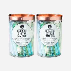 L. Organic Cotton Tampons Regular/Super Absorbency Duo Pack, BPA-free Plastic Applicator, 30 ct. (2-Pack)